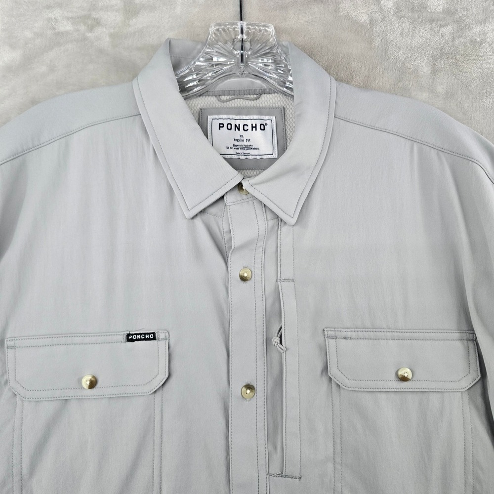 Poncho Fishing Shirt Mens XL Gray Short Sleeve Magnetic Pockets Regular Fit